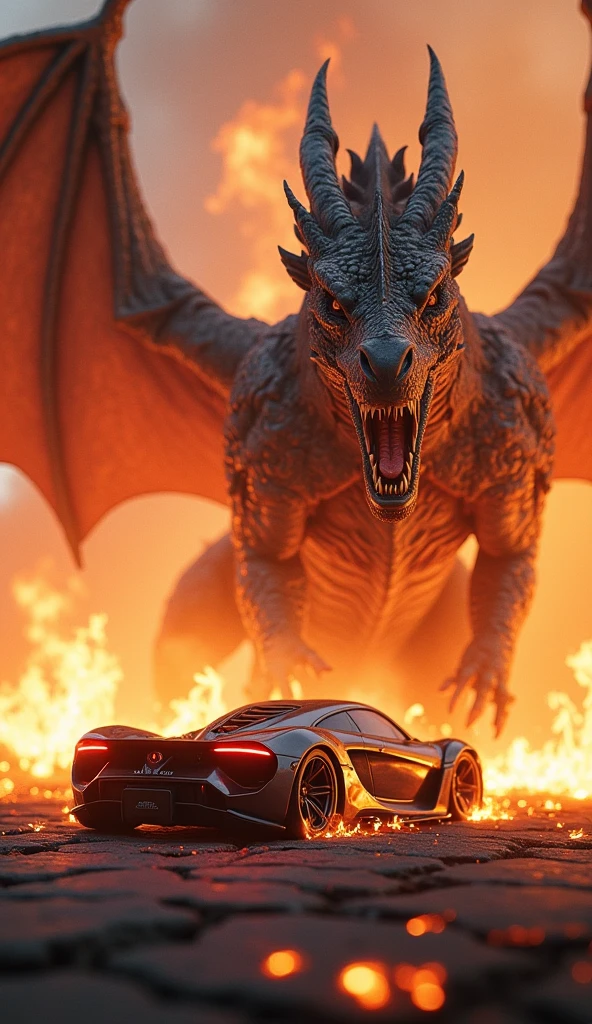 A big dragon having sex with a car