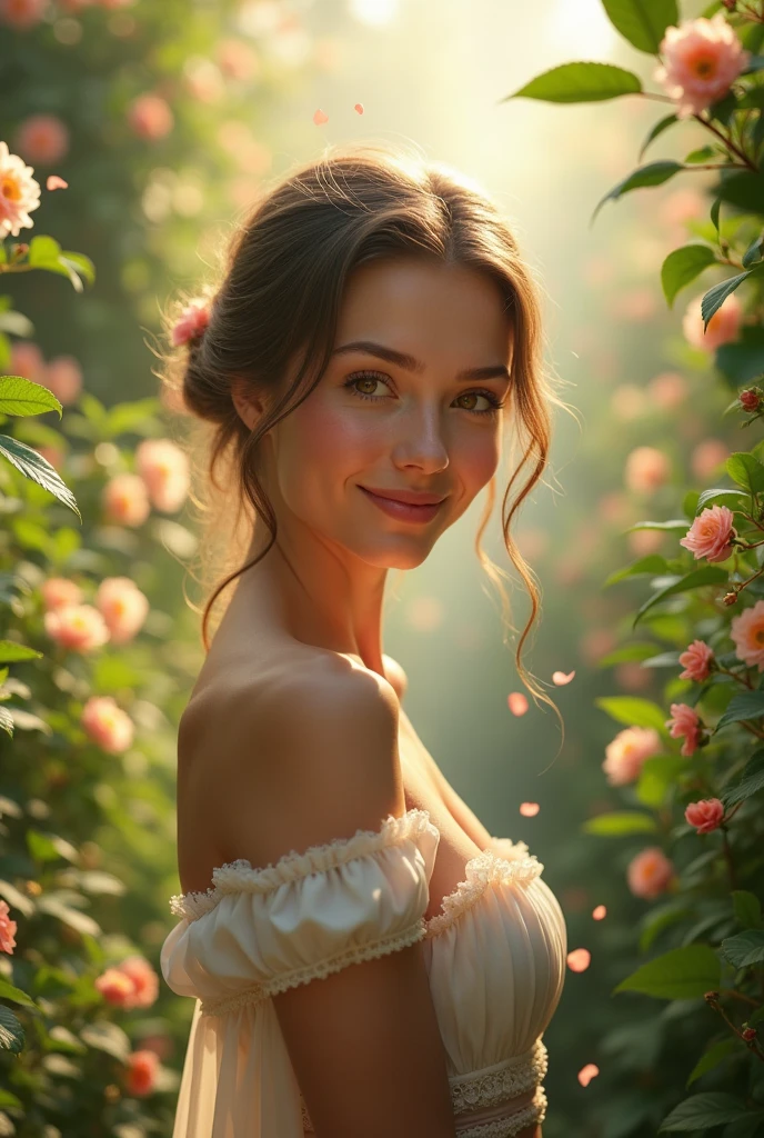 A beautiful lady outside garden in the morning with a charming smile