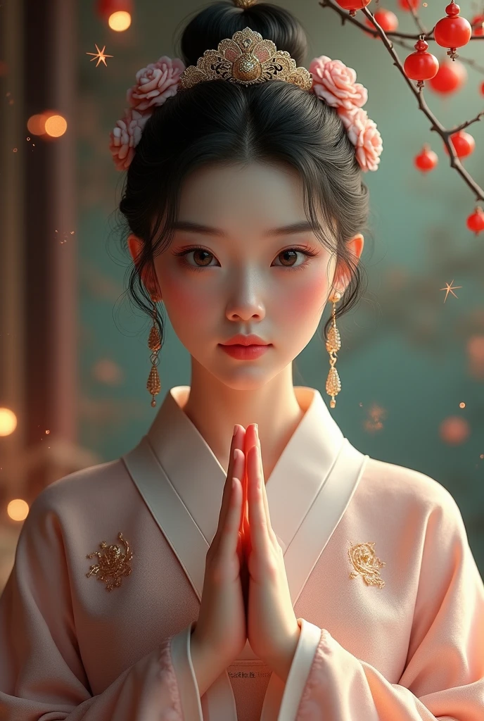 One wearing a red dress,Close-up of a woman with a crown on her head, Palace , A girl in Hanfu, Chinese style, Guviz-style artwork, Chinese girl, Guviz, trending on cgstation, China Princess, Princesa chinesa antiga, Chinese traditional, Beautiful digital artwork, Beautiful character painting, Wearing ancient Chinese clothes