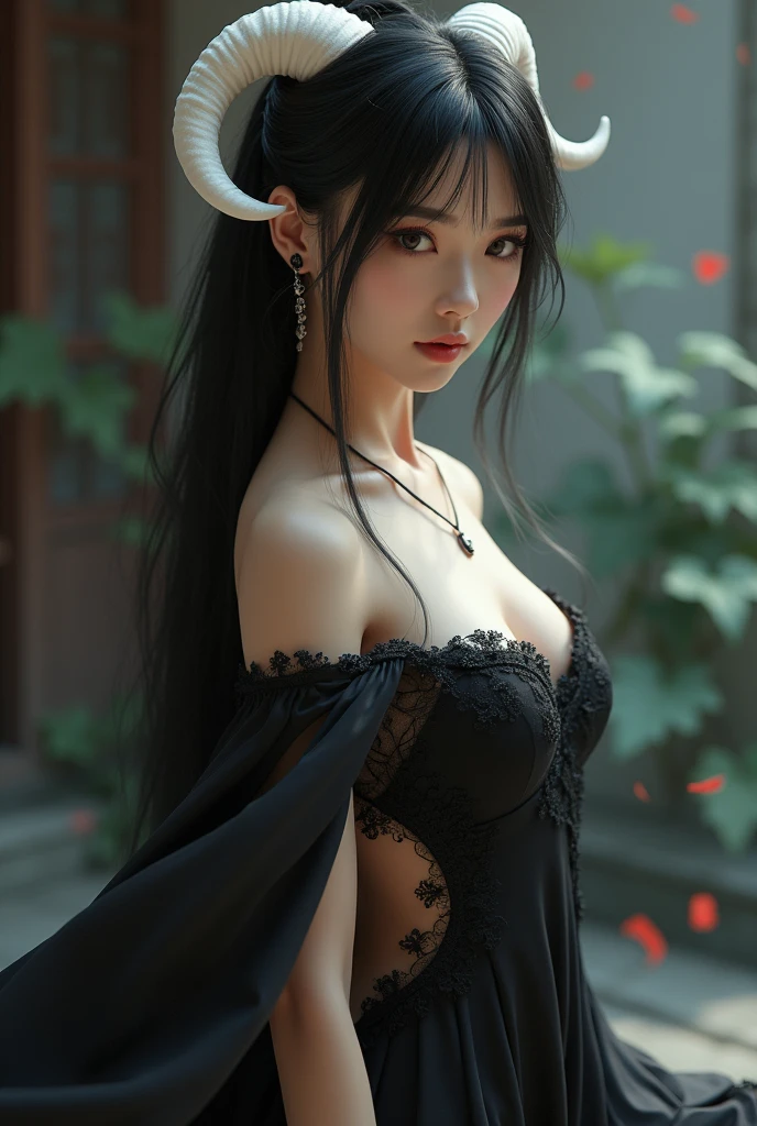 (raining day:1 bun lady,Tattooed with,Smoky makeup,Black hair combed into a bun,extra very long hair)standing on your feet,standing on your feet, tmasterpiece, best qualtiy, RAW photogr, realisticlying, the face, Incredibly Ridiculous res, Beautiful elf beauty, ear studs,Get wet all over, (Extra-long dark black hair,double bun hair), black formal,Dark lace Lolita dress,(black lence stockings),Black stockings,Stocking feet,(Martin boots+),depth of fields, A high resolution, ultra - detailed, filigree, RAWE is very detailed, very detailed eyes and faces, Sharp pupils, realistic pupil, tack sharp focus, cinmatic lighting,full bodyesbian,Bigboobs,long leges,From the front side,Main street on a rainy day,dynamicposes