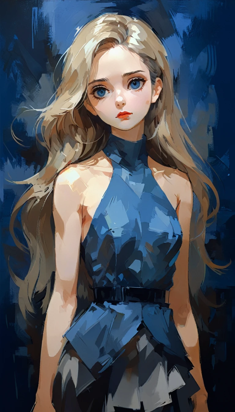 in style of Carolina Herrera-【Gorgeous clothing designer】-,in style of Casey Baugh
1girl,character concept design,upper body,(clear oil painting of the clay strokes:1.2),cool tone tone,dark background,blue atmosphere,three-dimensional sense,(real, realistic, stereoscopic:1.43)