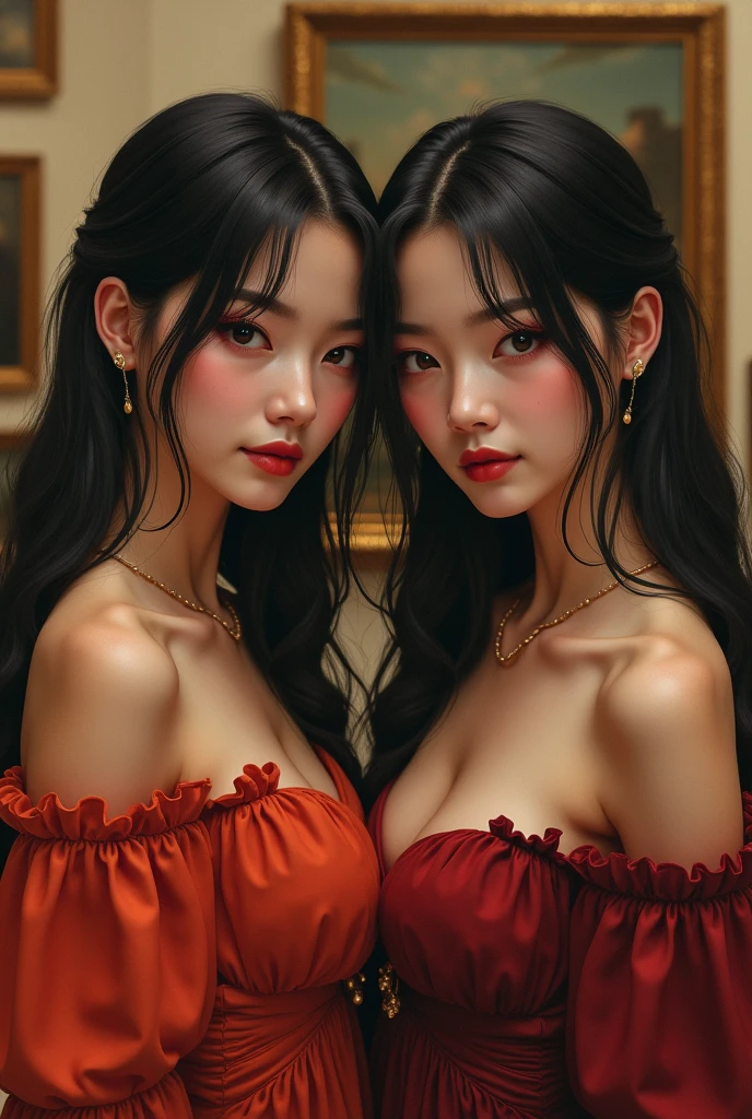 Black hair, sinister face, seductive, zoom to face, red eyes, one people, in room, sexy, natural face 
