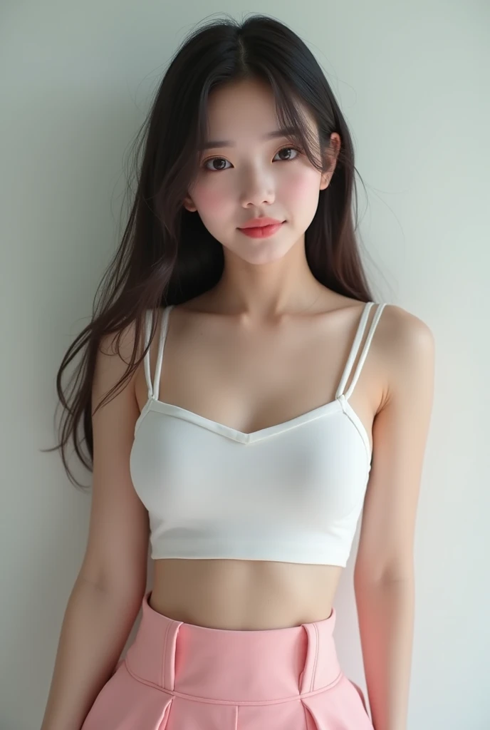(masterpiece, highest quality:1.2), 8K, official art, Raw photo, incredibly absurd, (Upper body, short sleeveの白いセーラー服,lower body、navy pleated mini skirt、 serafuku:1.4), beautiful girl, cute face, earrings、((big breasts))、brown long hair、With bangs、arch back, ((navy pleated skirt:1.1)), close, , short sleeve, Underwear is white、white bra、white lace panties、(skirt lift：1.5)、gardenia, viola lace, teen, ((luster々thighs:1.5))、(細いthighs)、street, looking at the viewer, (angle from below)、(Low - Angle)、no makeup, film grain, chromatic aberration, sharp focus, face light, dynamic lighting, cinematic lighting, small eyes and face, background bokeh,