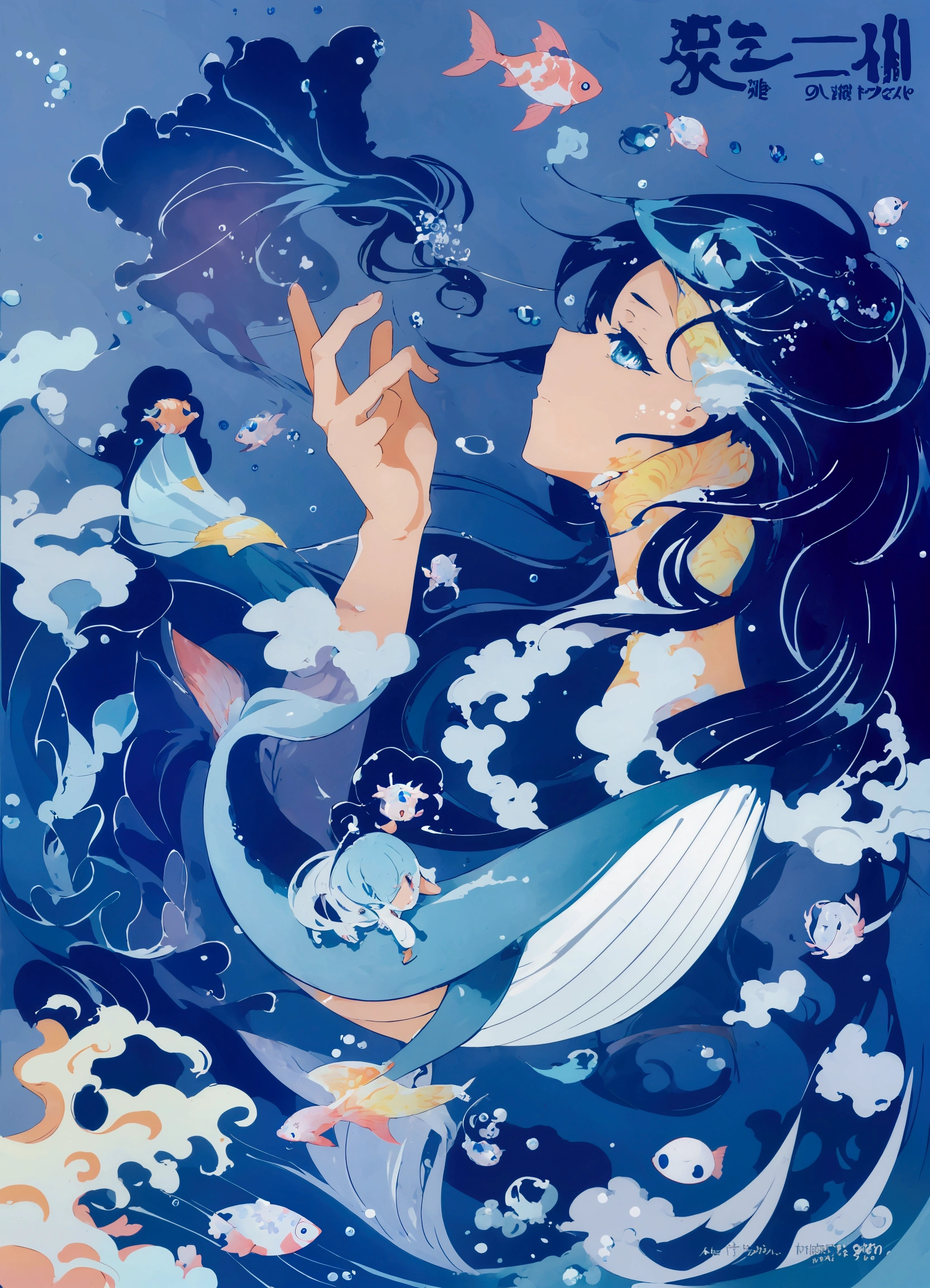  Anime illustration of mermaid with long hair and fish tail,   anime blue water wallpaper  ,  fantasy psychedelic anime ,  Bubbly underwater landscape ,  Detailed digital animation art ,   anime art wallpaper 4k  , 4k Anime Art Wallpaper ,  detailed anime art , Ocean Goddess, clean  detailed anime art , Yuumi Creation,  A Beautiful Art Illustration , Anime image illustration 