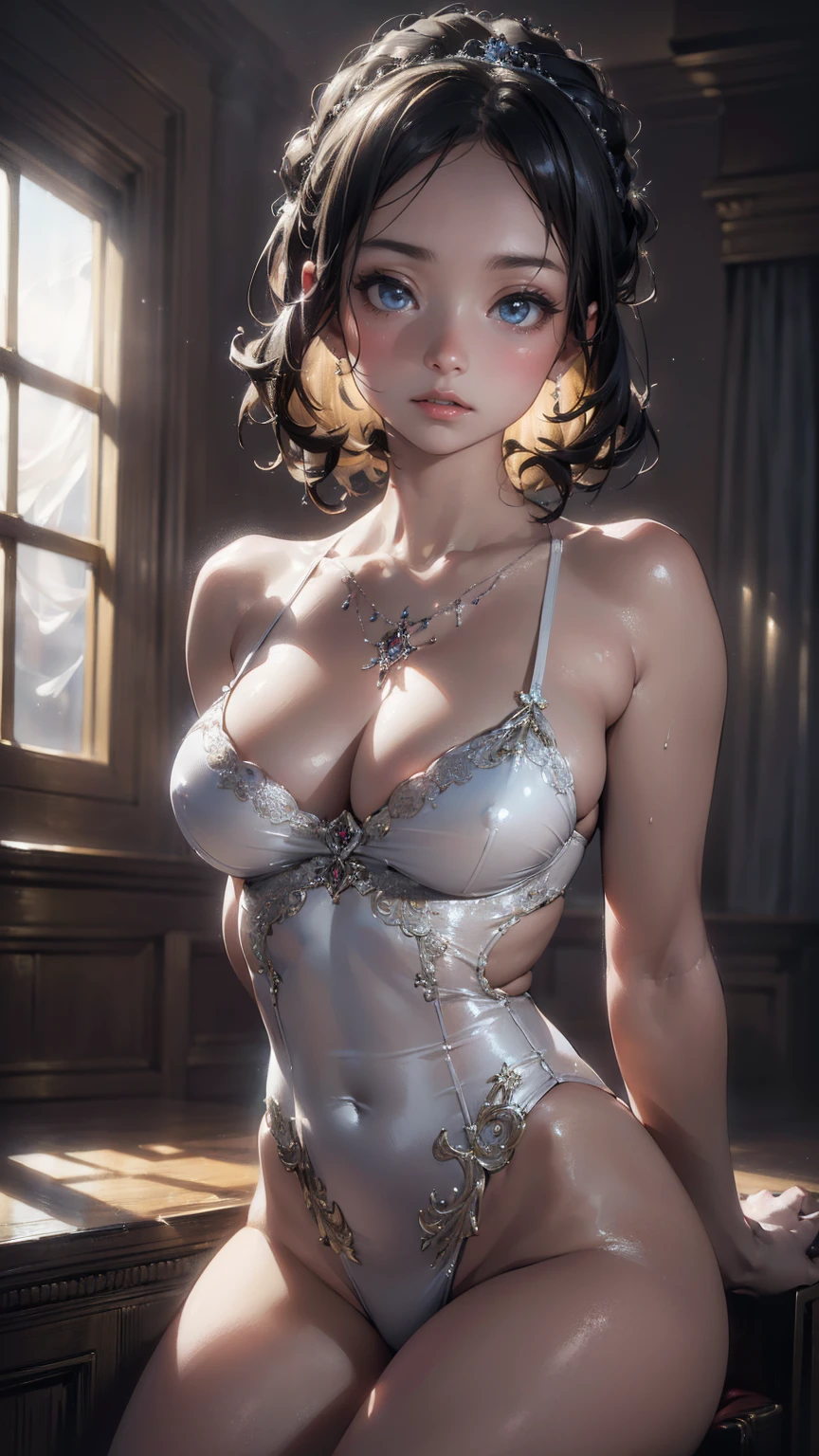 a young ballerina with large breasts, dramatic pose, mesmerizing expression, realistic, highly detailed, physically-based rendering, (best quality,4k,8k,highres,masterpiece:1.2),ultra-detailed,(realistic,photorealistic,photo-realistic:1.37),intricate details, exquisite textures, cinematic lighting, chiaroscuro, elegant, graceful, ethereal, breathtaking, captivating