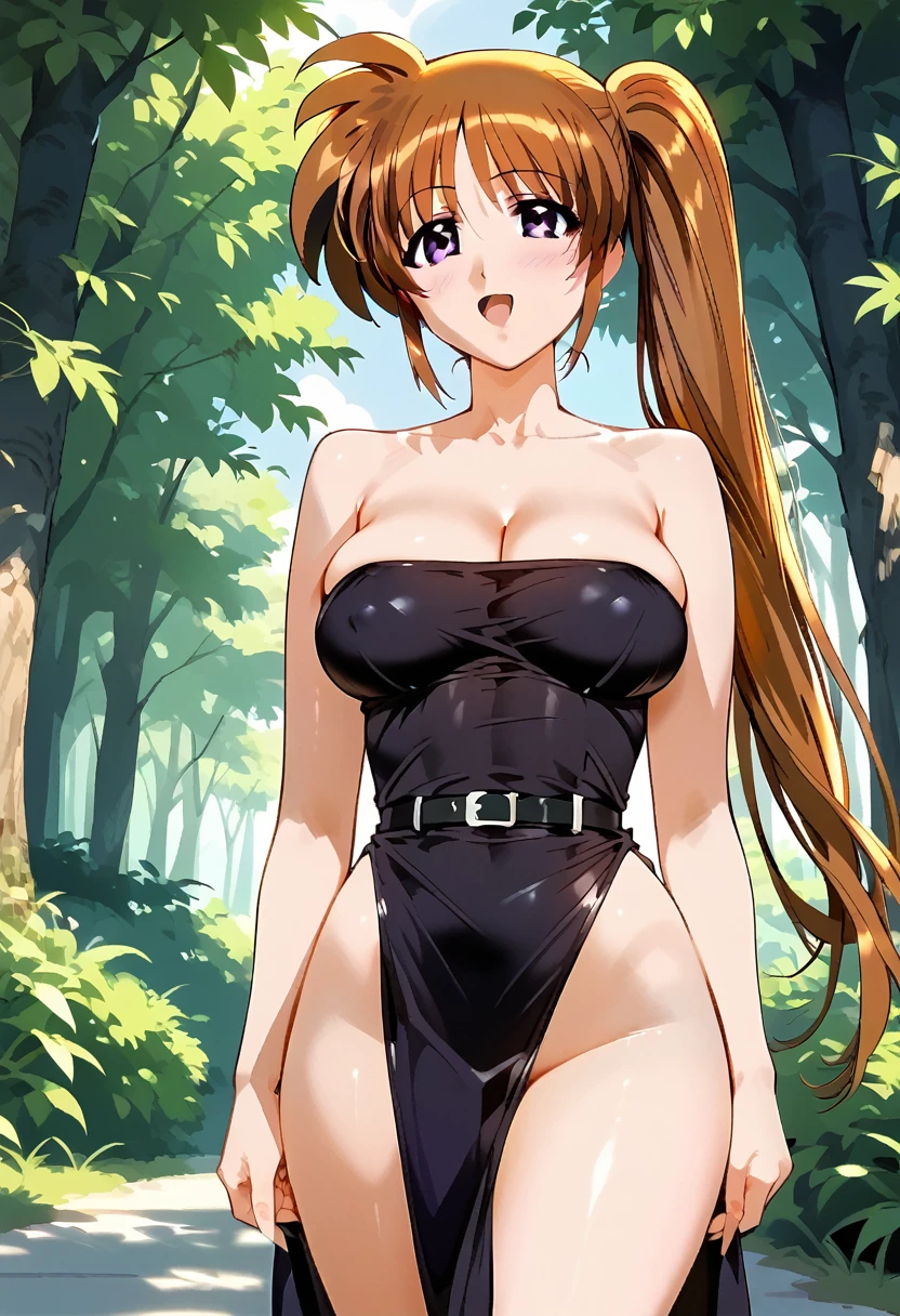 score_9, score_8_up, score_7_up, score_6_up, score_5_up, score_4_up, BREAK uncensored, official art, official style,anime_screencap , anime coloring ,dbj , qqx, cch, zjw , 1girl ,takamachi nanoha,long hair,brown hair,purple eyes ,side ponytail , large breasts ,sexy breasts ,nude , naked,(((clothed male nude female))) ,outdoor