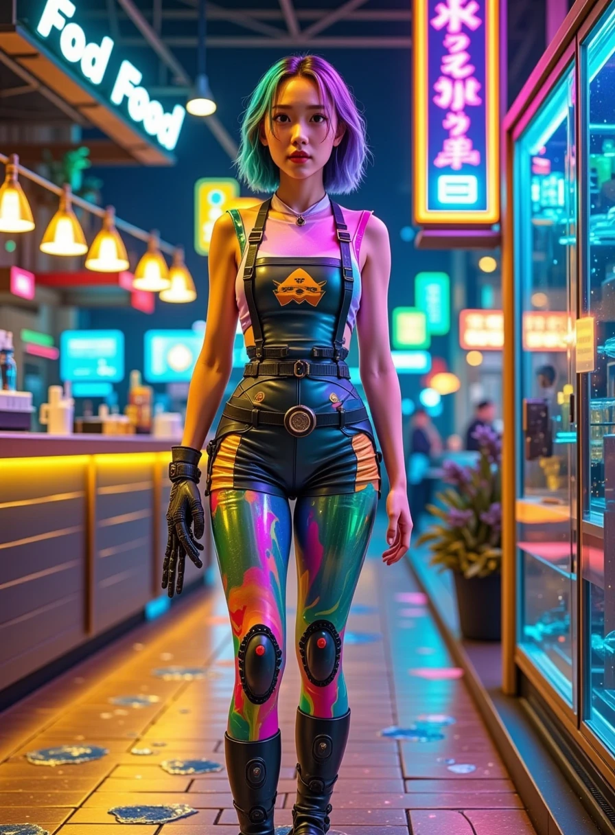  best quality，8k， high res，masterpiece， super detailed，realistic，Photorealism，Future World，(Vision:1.5)，(panoramic:1.5)，( Luxury Food Fast Food Restaurant on the Moon:1.2), ( Cyborg Female Employee :1.5)，(apron)，( Fast Food Restaurant Staff Clothes :1.3)，Transparent Mecha， Cyberpunk Cyborg Woman ，doll， Physically-Based Rendering ， Extremely Detailed Description ，Ultra Fine Art ， Futuristic Interior Decor ， neon lights ， sharp focus ， bright colors ，Science Fiction， conceptual art ，High-tech atmosphere， Studio Lighting ，HDR， Ultra HD，Bokeh