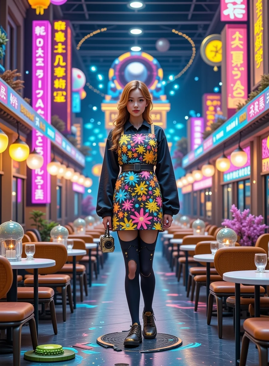  best quality，8k， high res，masterpiece， super detailed，realistic，Photorealism，Future World，(Vision:1.5)，(panoramic:1.5)，( Luxury Food Fast Food Restaurant on the Moon:1.2), ( Cyborg Female Employee :1.5)，(apron)，( Fast Food Restaurant Staff Clothes :1.3)，Transparent Mecha， Cyberpunk Cyborg Woman ，doll， Physically-Based Rendering ， Extremely Detailed Description ，Ultra Fine Art ， Futuristic Interior Decor ， neon lights ， sharp focus ， bright colors ，Science Fiction， conceptual art ，High-tech atmosphere， Studio Lighting ，HDR， Ultra HD，Bokeh