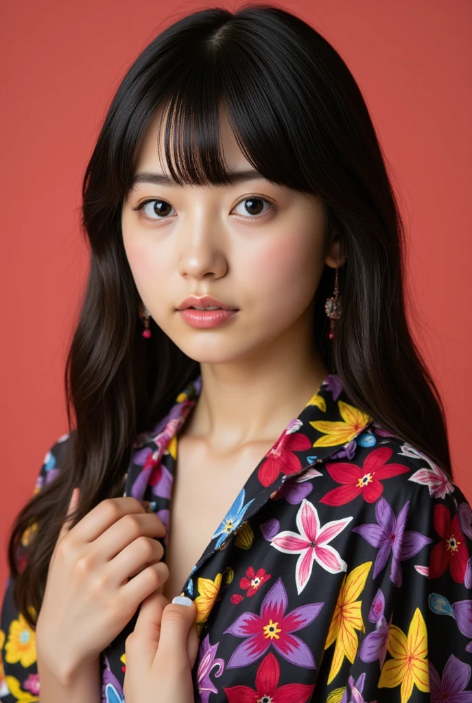 masterpiece、highest quality、8k,Ultra-high resolution、RAW Photos、Ultra-high resolution、日本people々々、beautiful girl、1people、woman, (Flower Hair Ornaments,Braided top knot,Twisted Side Part Ponytail Braided Headband,Half Up、Braided Space Van,Voluminous fishtail braid,Twisted pan),(Asymmetrical bangs)、 (Ultra-realistic),Round face、 Fine and beautiful eyes, Hanging eyes、double eyelid、Thin eyebrows、Red makeup around the eyes、Heavy dolly make-up、Thin lips, (A short yukata(Pink floral pattern on white background))、 A kind smile, Professional photography, Cinematic Light, (Very beautiful face: 1.2),(Large Breasts:1.4)、Saggy breasts、Cleavage、Exposed thighs、Voluptuous thighs、smooth calves、、daytime office、In front of the computer、sitting in an office chair、Head to knee photo