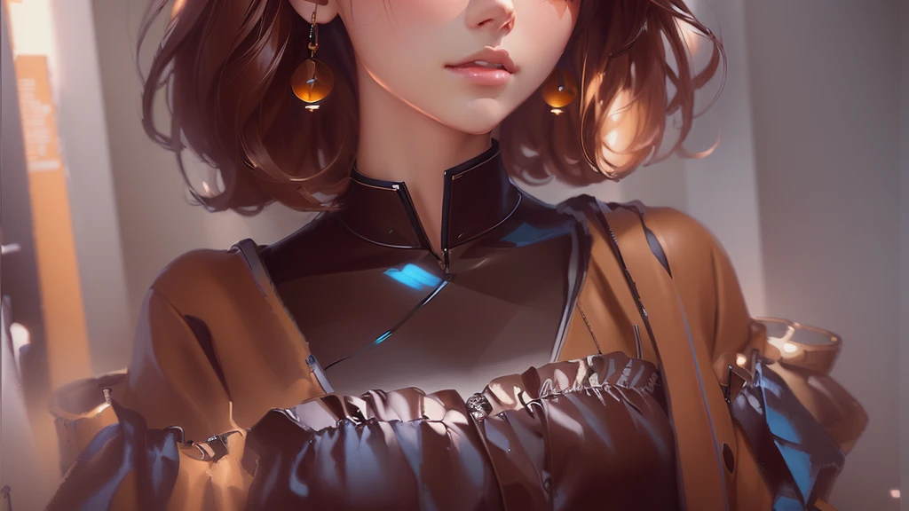 3dmm style,(masterpiece, top quality, best quality, official art, handsome and aesthetic:1.2), (fractal art:1.3), 1girl, handsome, high detailed, dark skin, black hair with a hint of brown, brown eyes, dark lighting, serious face, looking the sky, sky, medium shot, blue sweater, jewelry --auto