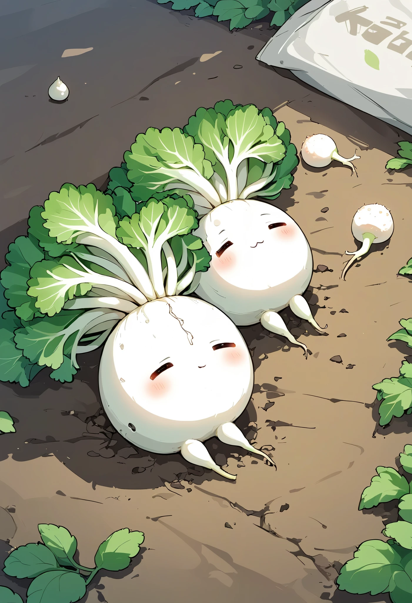 Lightline illustration , vegetables、Japanese white radish、On the ground、Cute Japanese white radish