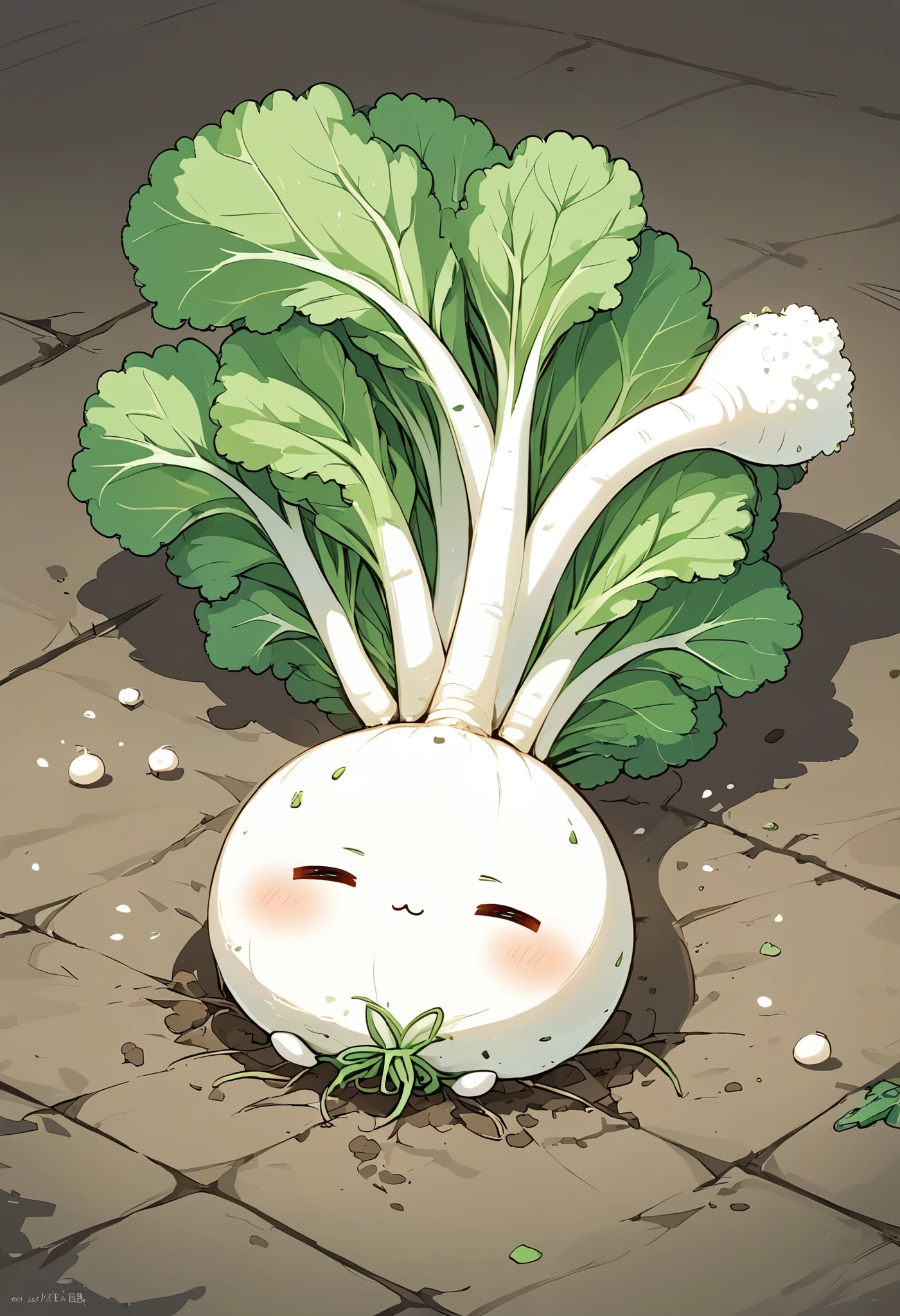 Lightline illustration , vegetables、Japanese white radish、On the ground、Cute Japanese white radish