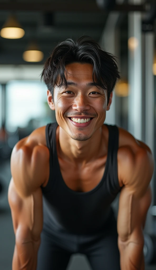 A phycho man laughing,the man is skinny and weird.