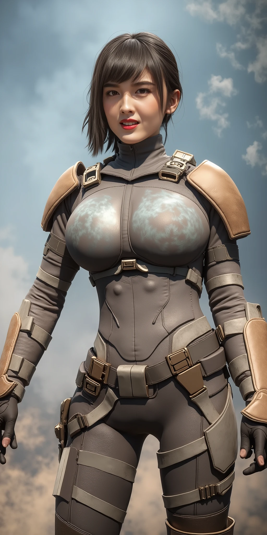 1 girl in dead space suit without helmet stands imposing in a USG Ishimura. (gigantic breasts:1.2), perfect body: 1.4, Slim abdomen: 1.3 , Moonlight highlights your muscles and scars. The scenery is lush and mysterious, with futuristic tech and surroundings. The camera details everything, a warrior woman, old and dirty copper armor, full body armor, This official art Unreal 8k wallpaper is a super detailed, beautiful and aesthetic masterpiece, the best quality, beautiful face,