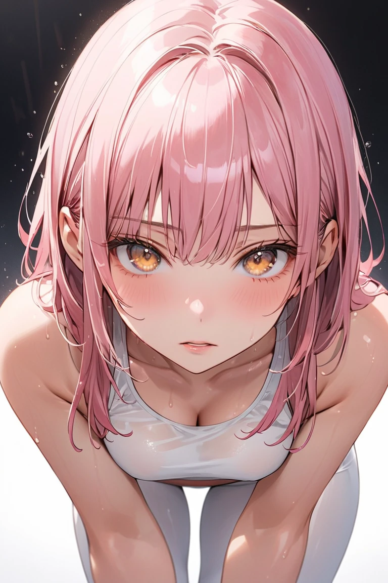 (masterpiece, best quality:1.4), 8k, Closeup, Pink Really short Hair, Pink Highlights, Messy hair, Young adult, anime girl, Sad, Crying, Depressed, light Red Eyes, big chest, Black cropped Sweater, (detailed eyes and face, sharp pupils, realistic pupils:0.6)