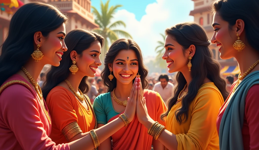 Tamil lady at family function and talking to other ladies with over condition cartoon