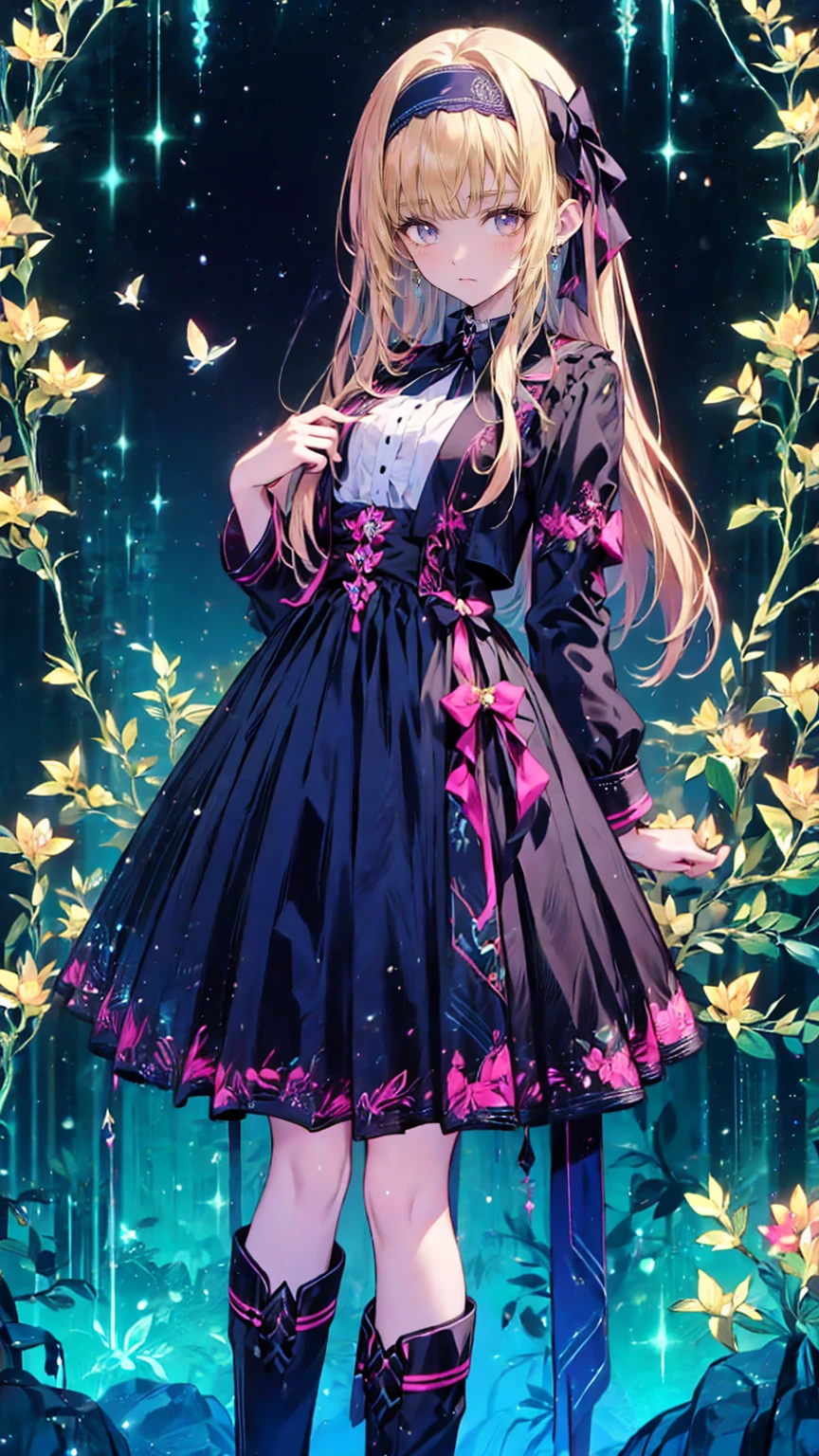  Anime Style、story、、   pretty girl 、とてもcute天使、  pink gothic dress  、cute、baby face、smile、  Long Skirt 、   black boots 、Very cute headband
