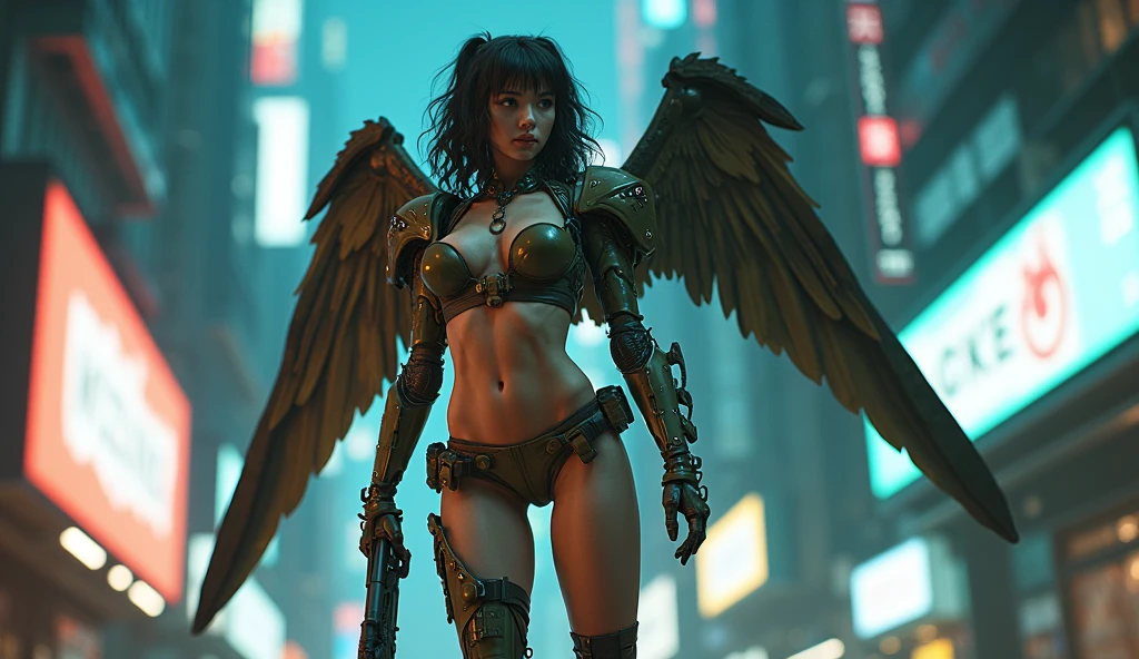 In a world of gears and glitches, a dieselpunk harpy with glitchy wings and cybernetic enhancements strikes a fierce pose in a watercolor painting. The image, rendered in rich, vivid colors, captures the harpy's intricate metallic feathers shimmering with intricate patterns. The background is a blend of urban decay and technological innovation, creating a stunning contrast that mesmerizes the viewer. The blending of colors and attention to detail make this painting a true masterpiece of the dieselpunk genre, showcasing the artist's creativity and skill.
