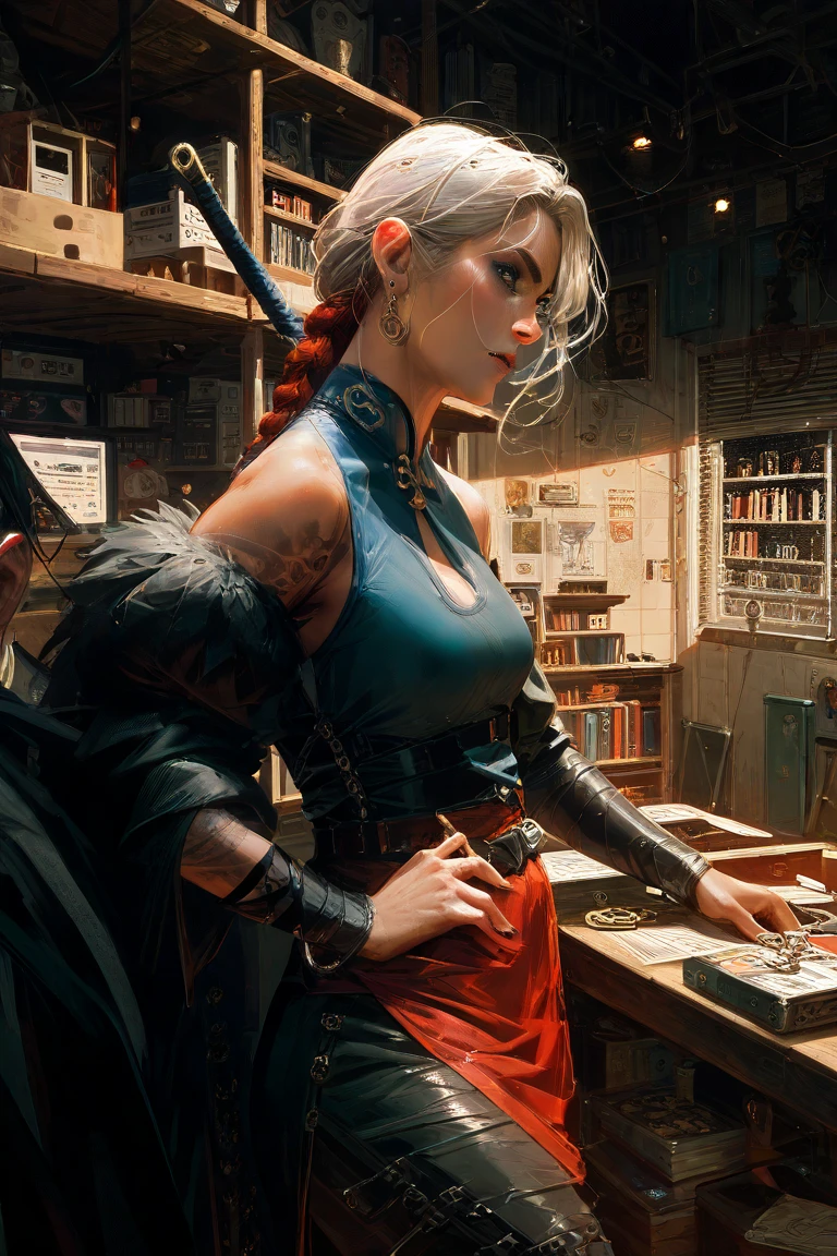 A woman preparing for a job in a bookstore,, cool shot , assassin outfit
To achieve photography that resembles Guweiz's art, you can focus on several key elements that define his style:
1. Cinematic Atmosphere: 
3. Color Grading: 
4. Subjects in Action: 