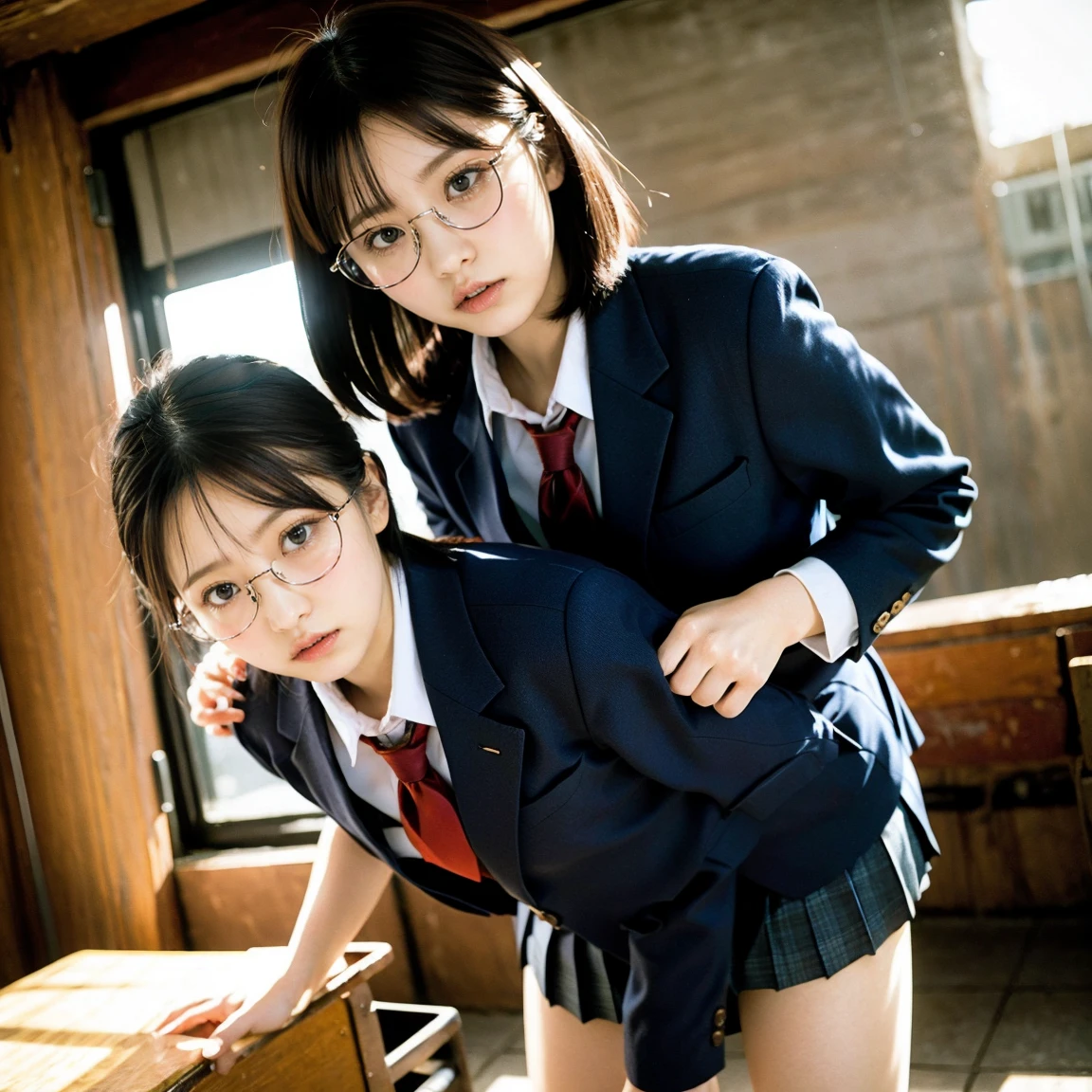 Ultra-high resolution, (Realistic: 1.4), RAW Photos, Highest quality, (Realisticistic), concentrated, (Glasses:1.5)、Nipples、Soft Light, ((15 years old))(front, Young Face))), (Written boundary depth), masterpiece, (Realistic), woman, bangs, (( One Crying Girl))8k, RAW ポートレート NSfW, (((Sex with a man:1.5, Inserting the penis into the vagina:1.5))), Rear View、Spanning Desk、Tie 1'hand、(((White bandage on face:1.8))), (((Leaning forward:1.8))), (((close your eyes:1.8, Open your mouth:1.8))), (((Trembling Girl:1.8, Drooling:1.5))), School Sailor Uniform:1.8, Silk scarf、Pleated skirt:1.8)), 18-year-old, 7 Head to Body, Ideal body type,thin, Small Ass, Beautiful feet, thin脚, Surrealism, ((Anatomically correct:1.3))
((((2 girls:1.5)))), (((Two girls showing off their panties in a room)))、(Beautiful Face:1.1)、日本の2 girls,((Two high school girls))、((本物のTwo high school girls))、(( high School Sailor Uniform:1.6))、In the classroom、 ((Dark brown eyes:1.2))、(Realistic skin texture:1.3)、(Immersive atmosphere:0.8、Chiaroscuro:1.2) 、(Look Viewer:1.3)、((Embarrassed look))、((blush:1.3))、((From belowの天井:1.2))、(smile:1.2)、((((she'She's wearing tiny silk panties))))、((Daddy's Panties'knees))、((スカートをまくり上げるwoman))、((From below:1.15))、((Panties close up:1.42))、((Nipplesブラジャー:1.2))、((Spread your legs out to the side:1.4))