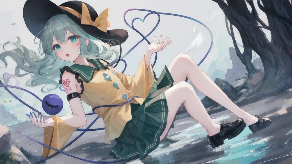 succubi,There is a slight flush on the cheeks,loli picture ,Has horns and tail,Black stockings or white stockings?,cute big breasts,Green hair,Raised sexy,big breasts enchanting,Playful,is a perfect face,succubi雌小鬼,Tsundere expression,witch hat,magical little girl,JK school uniform,High school students’ school uniforms are cute and playful,petite,The posture is sitting frontally,enchanted