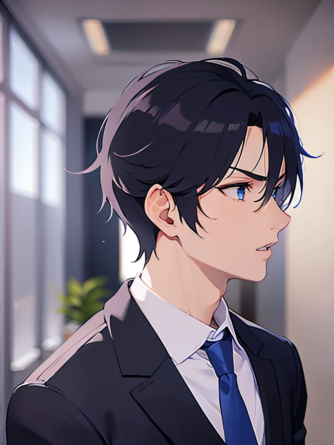 Anime - style image of a man in a suit and tie looking away - SeaArt AI