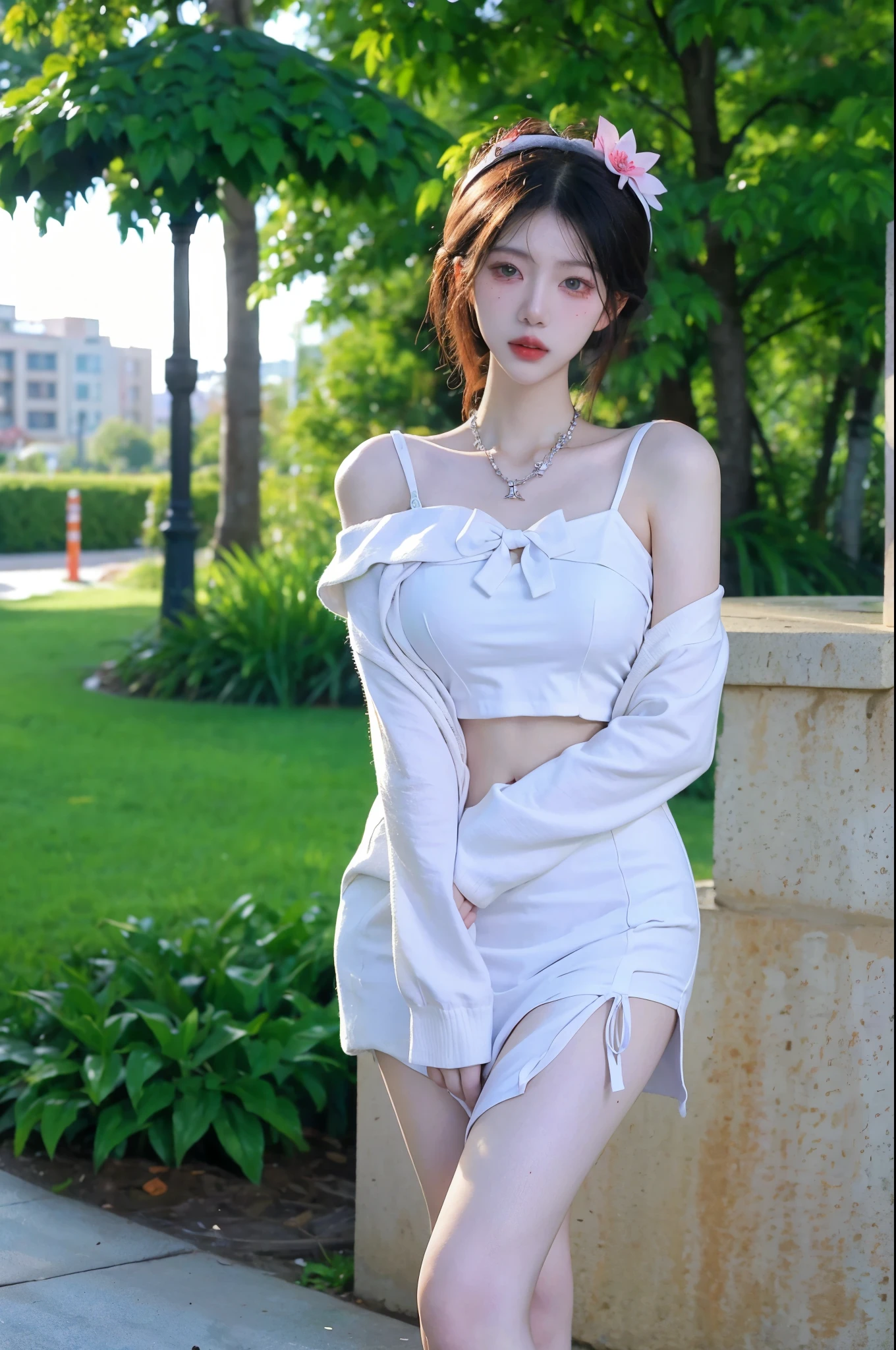 Top quality work、Real works、Ultra Premium Graphics、8K HD CG Works、High Quality Graphics、High-definition CG works、10x pixels、Ultra-fine detail:1.1、Advanced Technical Details:1. 1 PhotoReal、(Little girl walking in the park)Natural light:1.5.Light Effects(Virtual Light Effects:1.8)、Wet Long Silver Hair、Silver Hair、Transparent hair、Highly detailed hair(Premium Hair Detail:1. 1)Clear Eyes、Beautiful double eyelids、Sharp eye makeup、Delicate eyelash makeup、Thin eyebrows、Eye for detail、High nose、Nice red lips、Rosy Cheeks、Delicate makeup face、Cute Face、Perfectly Proportioned Face、(Advanced Facial Detail:1. 1)、Shine、(8. Off-the-shoulder white floral dress))、girl、photo shoot、woman' Work of、whole body、Real、wonderful、My eyes are shining today、、(Sudden、Wind)、(The wind flips up my skirt)、(I can see her panties)、。
