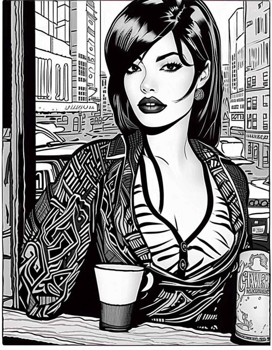 girl. Cafe au Lait Boogaloo, Espresso samurai. Underground comix, Hand-drawn, Art of Dave Sim, Inspired by Dave Sim, Cerebus style. Stylish Art, Black and white photography, hatching. 