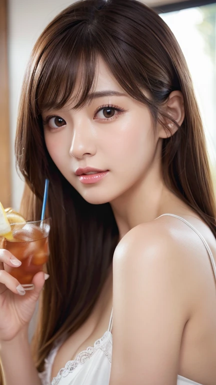 (Masterpiece, BestQuality:1.3), (ultra detailed:1.2), (hyperrealistic:1.3), (RAW photo:1.2),High detail RAW color photo, professional photograph, (Photorealistic:1.4), (realistic:1.4), ,professional lighting, (japanese), beautiful face, (realistic face), cute woman, (Brown Hair, Big Tits:1.5), (cheerful Smile:1.35), Trending Hair&Trending Hairカラーをランダムに, earrings, necklace, bracelet, sexly, erotic sexly, Random sexy gravure poses, (Silver Dress、Lavish Party、Captivating look、Holding a cocktail glass:1.3)