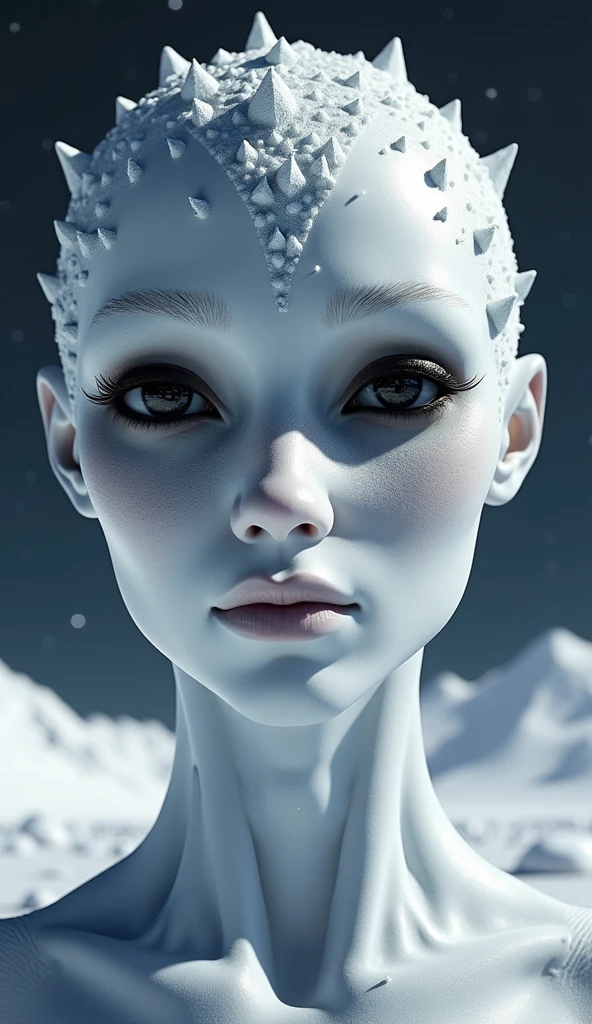 85K high definition and realistic image a 3D selfie on an unknown planet a beautiful alien woman walking under the ice in space the image of a galaxy 