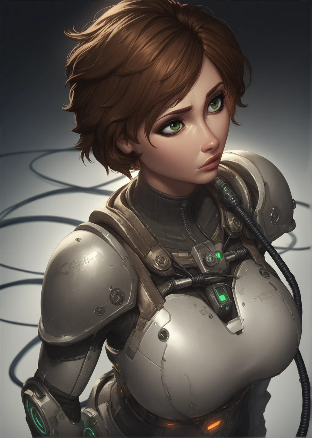1girl, android, slim, petite, sexy, brown hair, curly hair, <lora:robot_skin_XL_1.0.6:0.8> Robot Skin, Android Skin <lora:Battle_Damage:0.5> BattleDamage, <lora:Bloody tears:1> bloody tears, <lora:0703 scary hospital aisle_v1_pony:1> ruanyi0703,blood splatter, dark,, score_9, score_8_up, score_7_up, score_6_up, score_5_up, score_4_up, <lora:030483:0.4> 030483, woman, medium breasts, 24 years old,