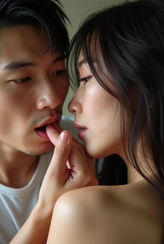 Realistic, photo-Realistic, masterpiece, Highest quality, Intricate details, Very detailed, Cinema Lighting, (Heterosexual, Couple, One person and One person:1.8), break, One person, Japanese women, (女性はCompletely naked), (Small breasts, Flat Chest, Small bust size:1.8), skinny, thin, Black Hair, bangs, ponytail, hair ornaments, Hair Scrunchie, (Makes your face smaller:1.2), Detailed face, Beautiful attention to detail, Refined nose, Pale skin, Fine skin, Sweaty, Glowing Skin, break, (One personの8歳の背の高い:1.5), break, (Couple hugging each other and fellatio :1.8), Photo Background, indoor, Home, , (Completely naked),(nsfw),(((nsfw))))、((A woman is giving a blowjob to a man's penis)),(((nsfw))),(((Completely naked)))