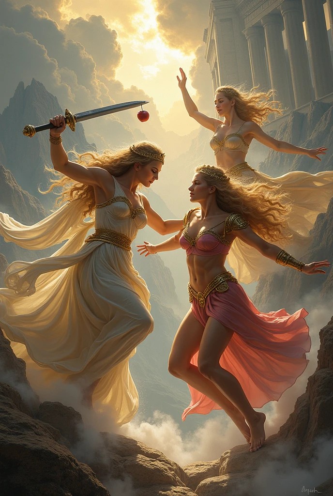A Valkyrie and a sun and an Aphrodite and a moon in a coloring style drawing since in this case I want to use it as inspiration to make a tattoo