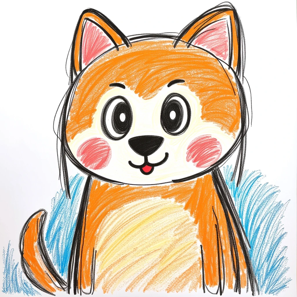   Animal Paintings with Transparent Backgrounds ,  Playful Lines and Colourful Paintings, Organized Drawings , Shiba ken, ish doodle art,  Simple Face ,  Pastel Art ,