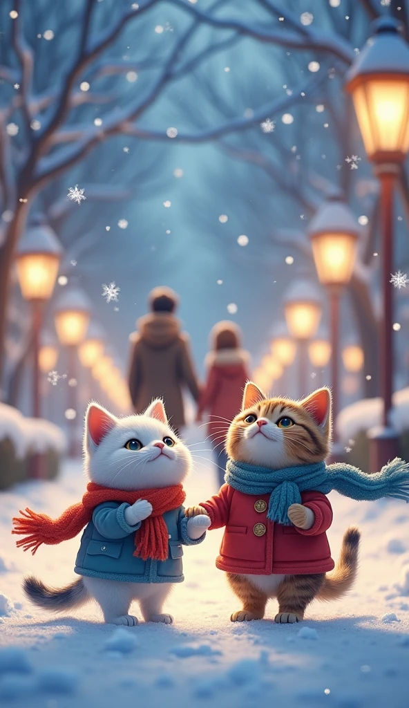 A girl and a cute kitten with round eyes, Ice skating at the ice rink.