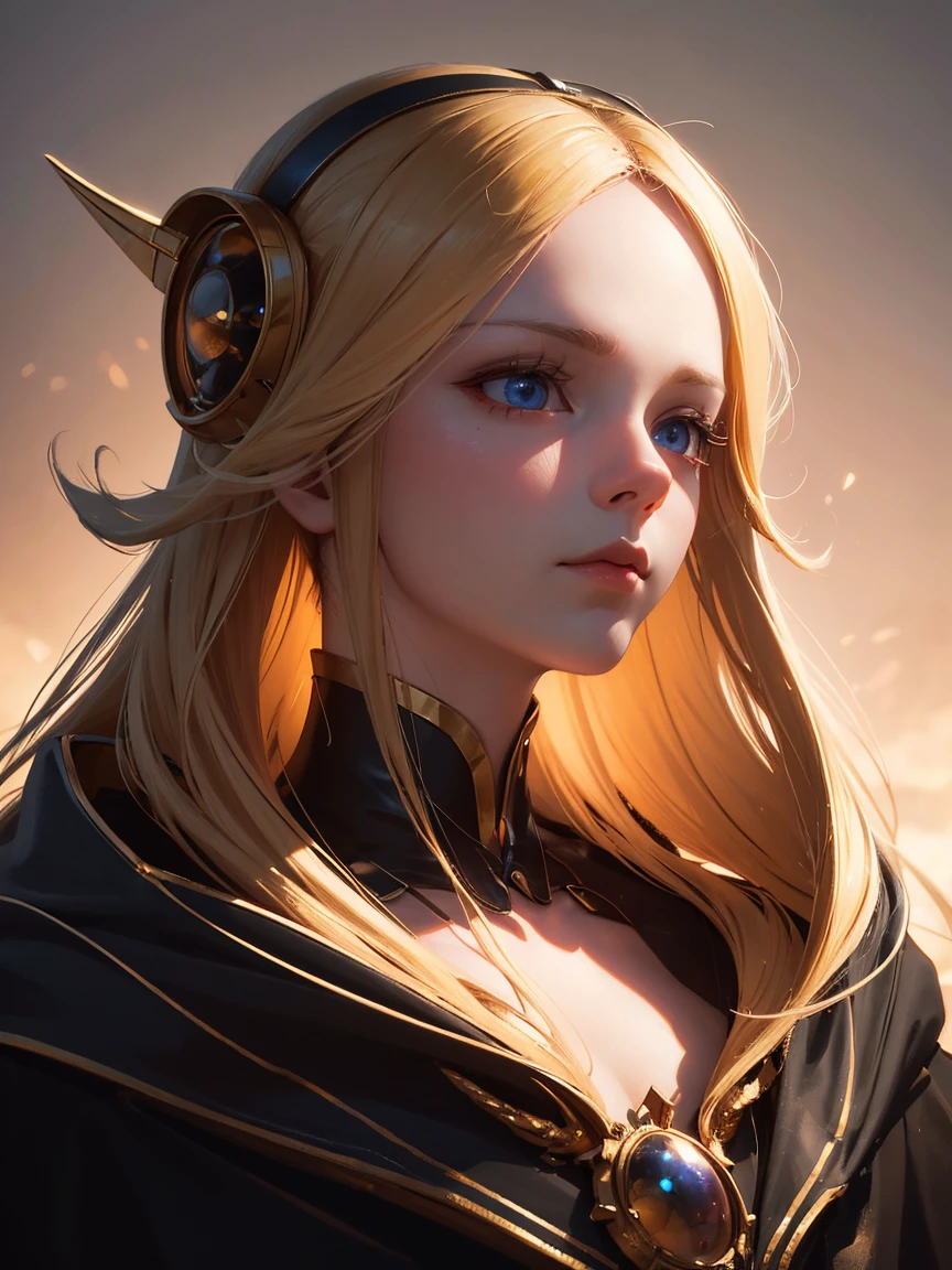 high definition symmetrical image, (goddess of breasts, (((round face))), eyes realistic sizing, (drooping eyes), small breasts, (unzipped wear), nipples, ((closeup breasts)), blond braid, ((art nouveau)), (alphonse−mucha), ((medieval European street)), (joy smiling), (mountains, sunset sky, cumulonimbus cloud),