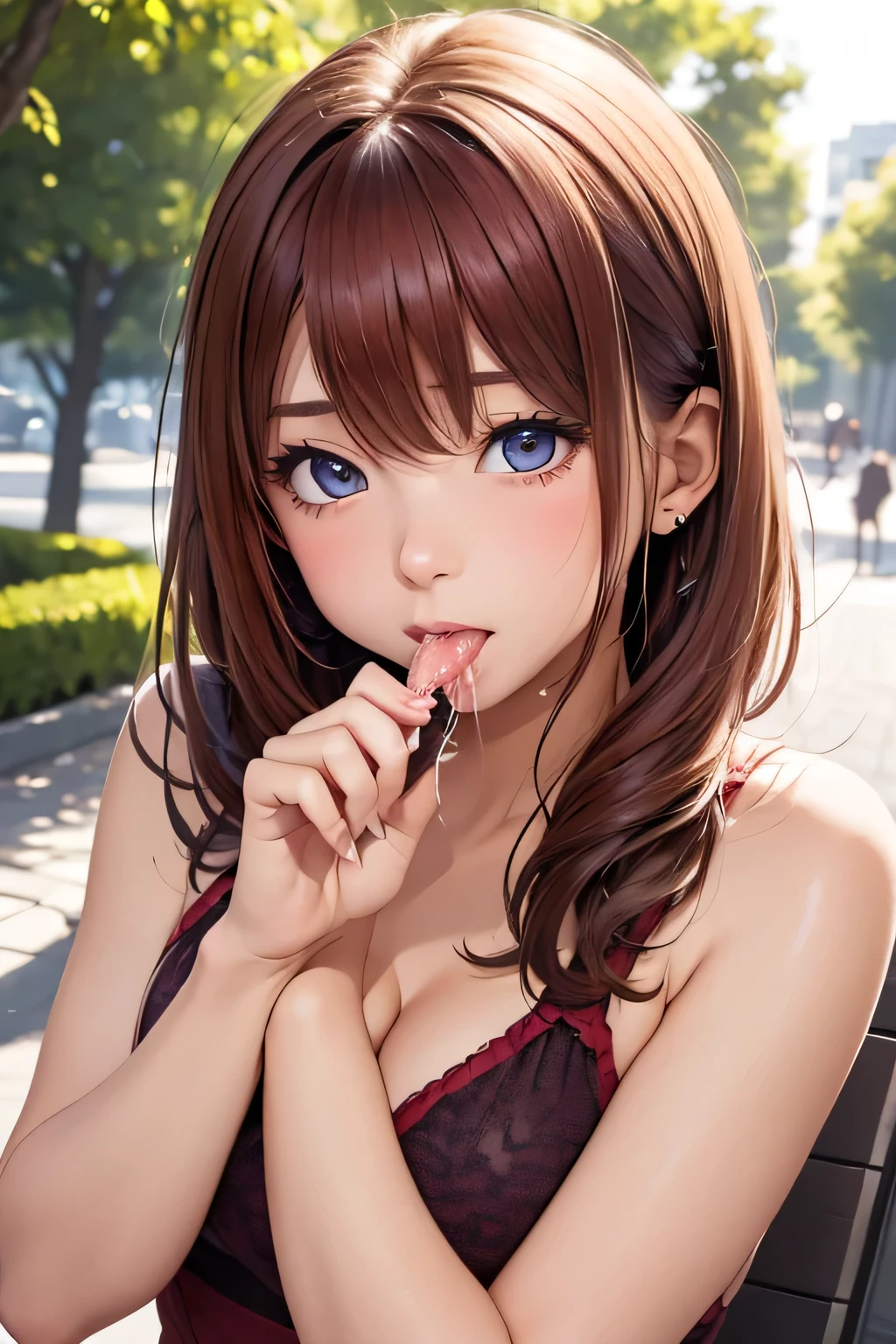 Beautiful girl with big breasts and beautiful mouth with green eyes