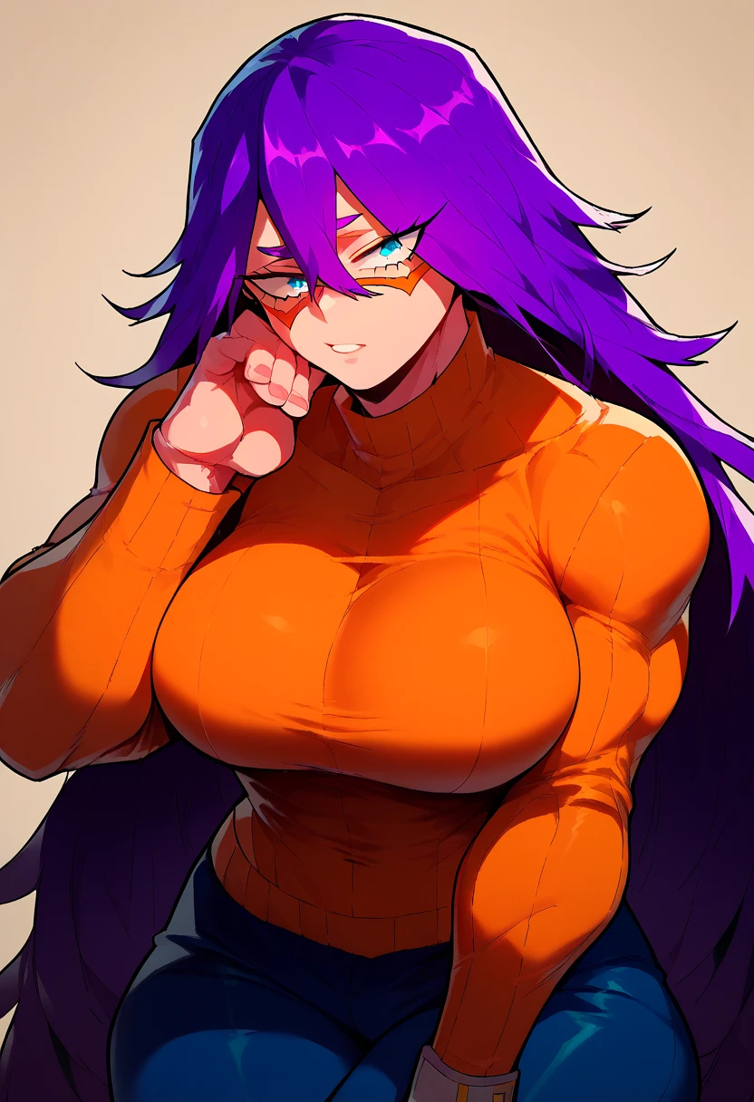 midnightmha, boku no hero academia, purple hair, blue eyes, very long hair, large breasts, 