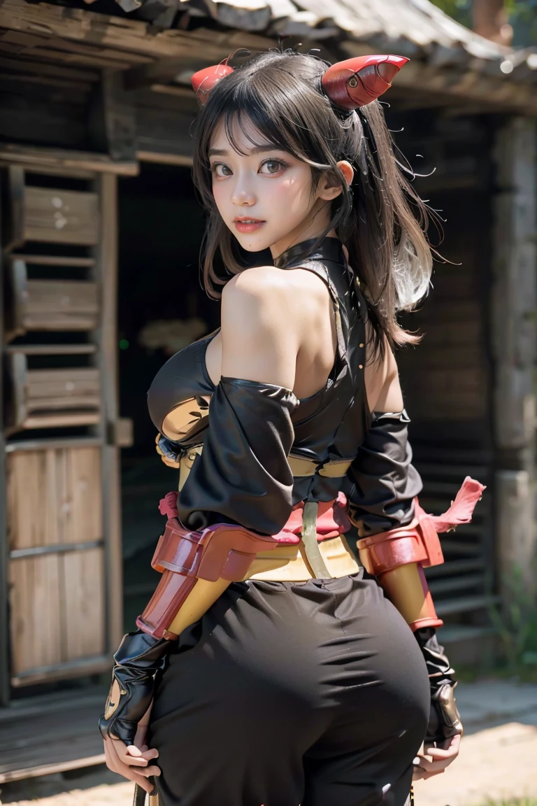 ((Unreal Engine 5)), Realistic Rendering, Excellent, (Full samurai armor), (breastplate armor), (Cloak), (samurai helm), looking on camera, standing on studio, beautiful face, makeup, CGImix, (photorealism:1.2), ultrarealistic uhd face, (huge fake :1.4), (gigantic breasts:1.1), (muscle abs), (big butt), (wide hips), (thick thighs), slim waist, hourglass figure, half body, ((glowing skin)), ((shiny skin)), Realistic body, ((she is sexy body)), ((clean skin)), photorealistic, bokeh, motion blur, masterpiece, highres, 1080P, super detail, textured skin. (yellow tracksuit with sexy bra)