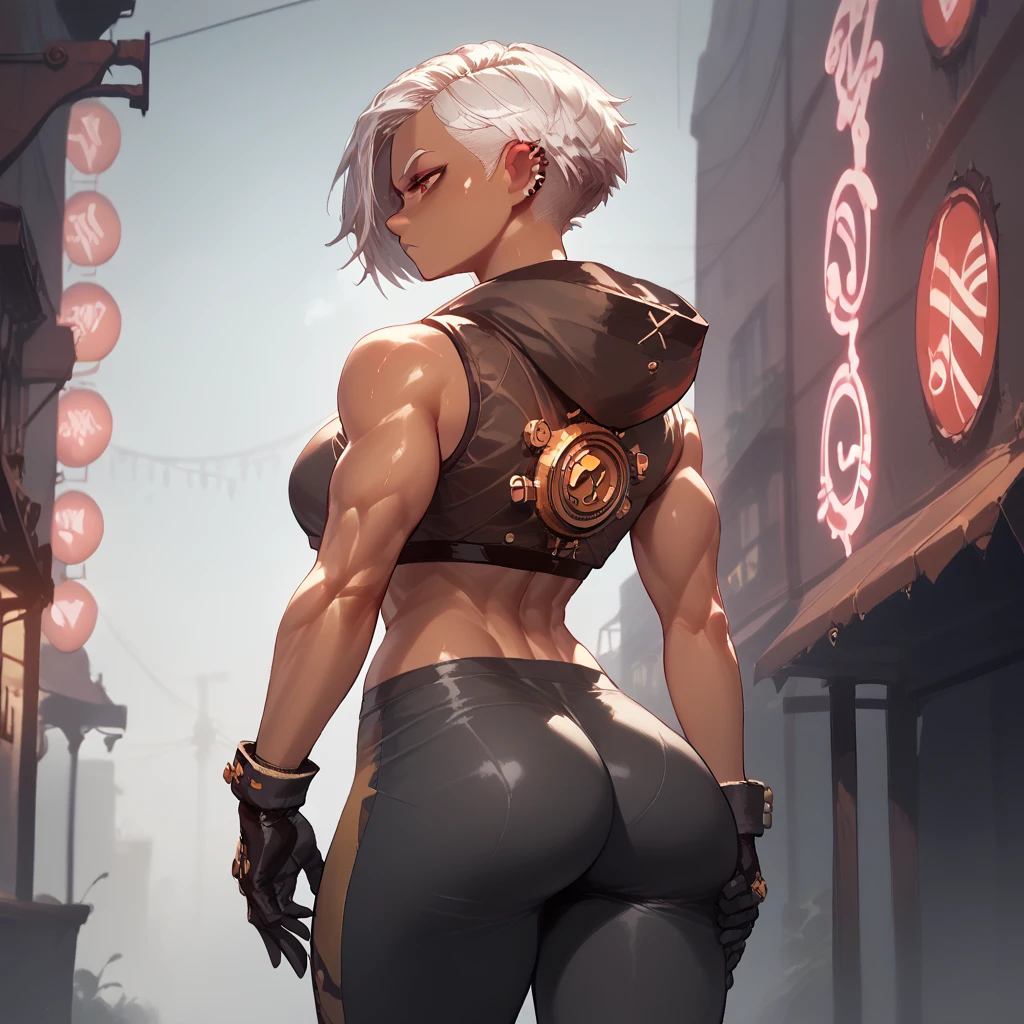 ,muscle,Damaged clothing,old,broken toilets,Garbage scattered on the ground,The butt is in front,fart,Calm colors,Farting forcefully,incontinence,China dress,Female Warrior,Prostitute,night,Crime City,4K,Highest quality