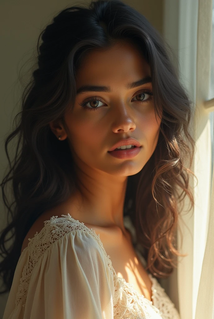Draw a realistic and attractive mother who only has love for her son, but this love could turn into passion. Just draw the mother, her name is Sofía. 