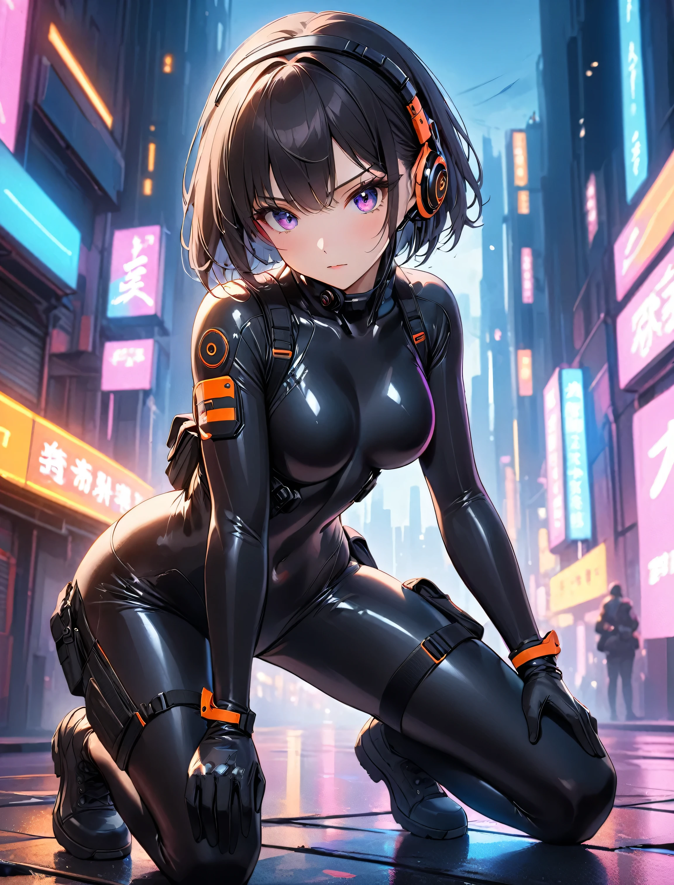 nsfw、(masterpiece, Highest quality, Super detailed:1.3), Perfect composition, 4K, (Very detailed, Super detailed),(Rainy cyberpunk night city:1.5), (Brown full-body tights)、Wear a white swimsuit over tights、White sheer long latex gloves、Transparent long latex tights,(The skin is slightly visible)、 High resolution, 8k Texture, Attention to detail, Highly detailed skin texture, Magnificent details, High Sharpness, One girl, (Fine grain:1.3), (25-year-old woman:1.3),(A smile that lowers the corners of the eyeouth showing teeth、((Rain makes me wet))