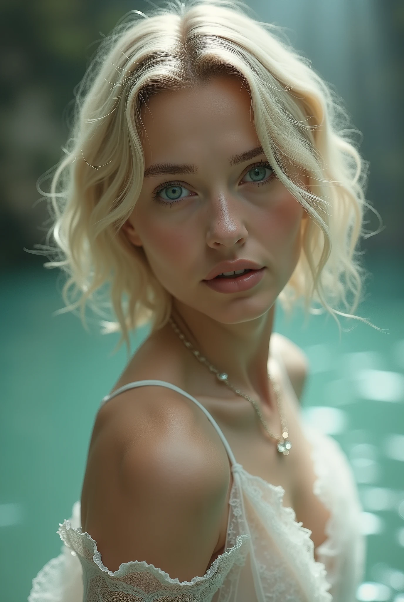((spittle on face)), cum on face, wide open mouth, (close up), (wet hairs), blonde hair, short hairs, eyeliner wings, night, elegant girl, nude, naked breasts, red lipstick, sexy, Ed Blinkey, Mikhail Vrubel, Atey Ghailan, Jeremy Mann, Greg Manchess, (WLOP:1.2), Charlie Bowater, Intricate, High Detail, Sharp focus, dramatic, photorealistic