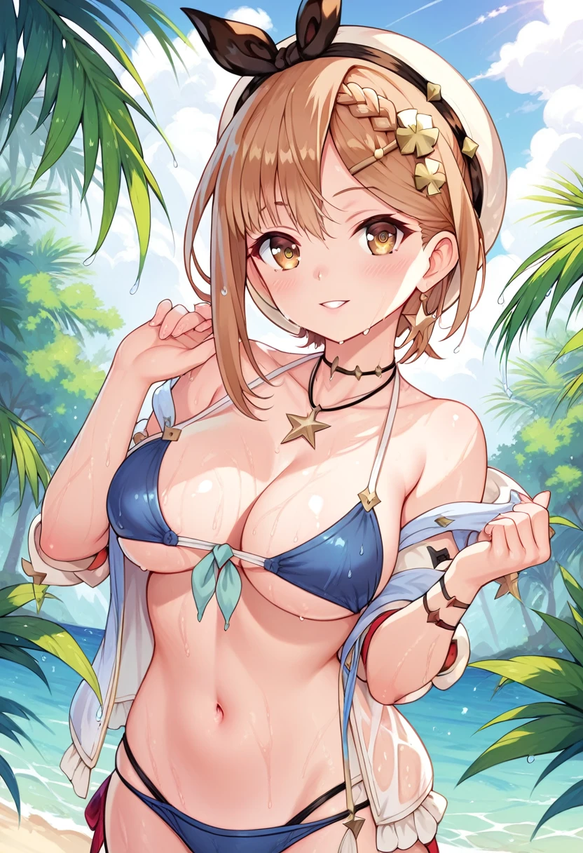 1 female　　High image quality　      best quality　masterpiece　  　     Atelier Ryza 　 string bikini　sea　 is all wet