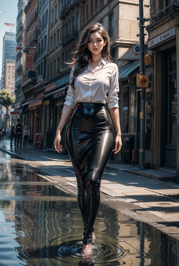 Female fashion model in seductive outfit or womens 3-piece business suit standing in front of red racing car　Brown hair　Ai Shinozaki　Monza Circuit　Stand with your arms crossed　portrait　porch
