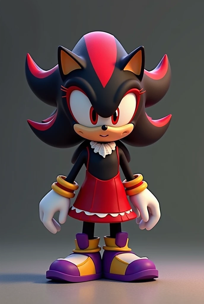 Sonic the Hedgehog Style Image, Shadow the Hedgehog feminina, Female Shadow, portraite, cut the body, bored expression wearing a tight red dress with sweetheart neckline indoors