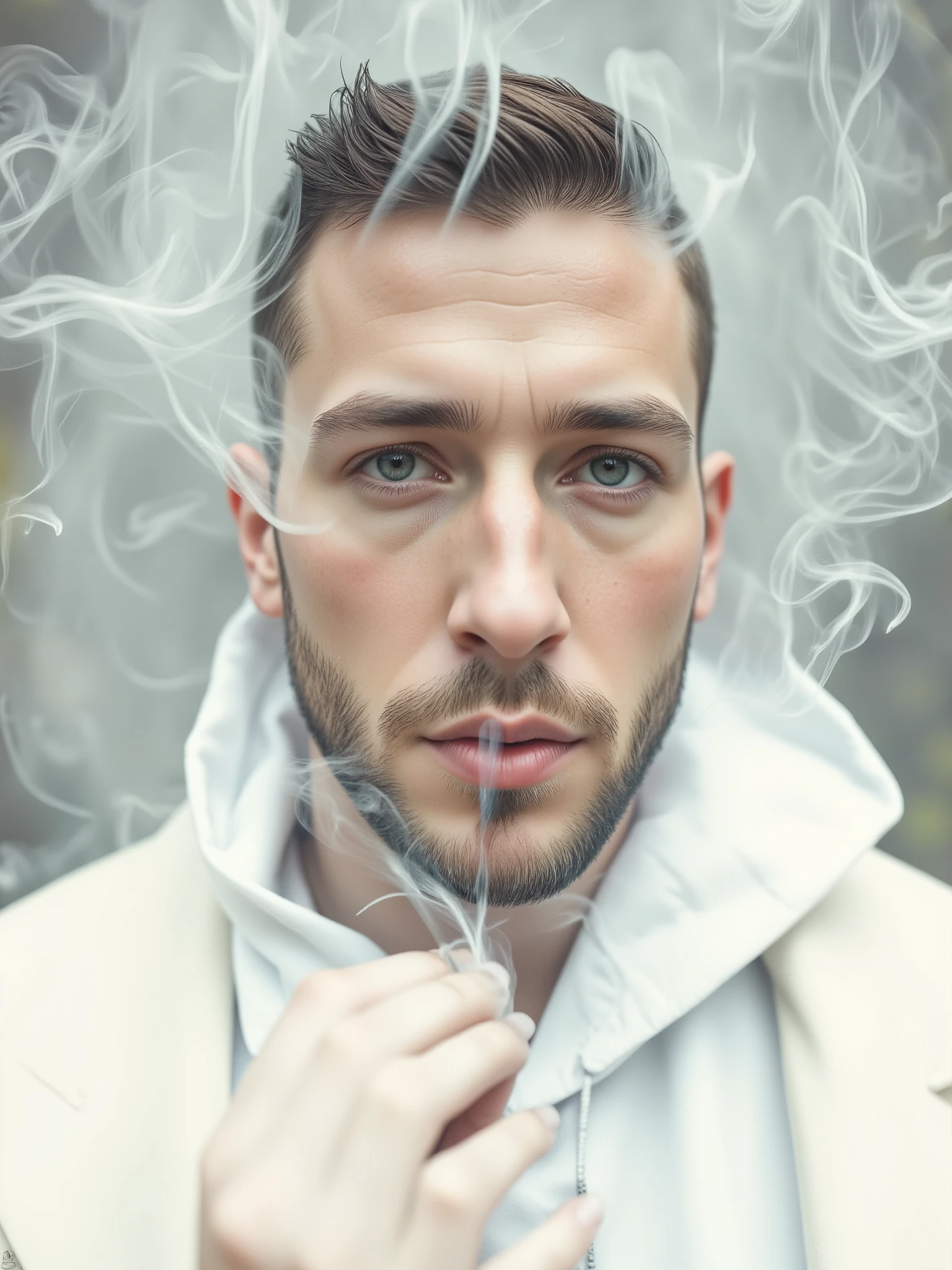 a close up of a man with a hood on de fumar a cigarette, una foto en blanco y negro de Daniel Gelon , tumblr, bellas artes, dramatic de fumar pose, thick Fumar a su alrededor, Fumar a su alrededor, orelsan, ardor intenso, humo intenso, de fumar, con cigarro, he is de fumar a cigarette, humo de la boca, soplando humo, con humo