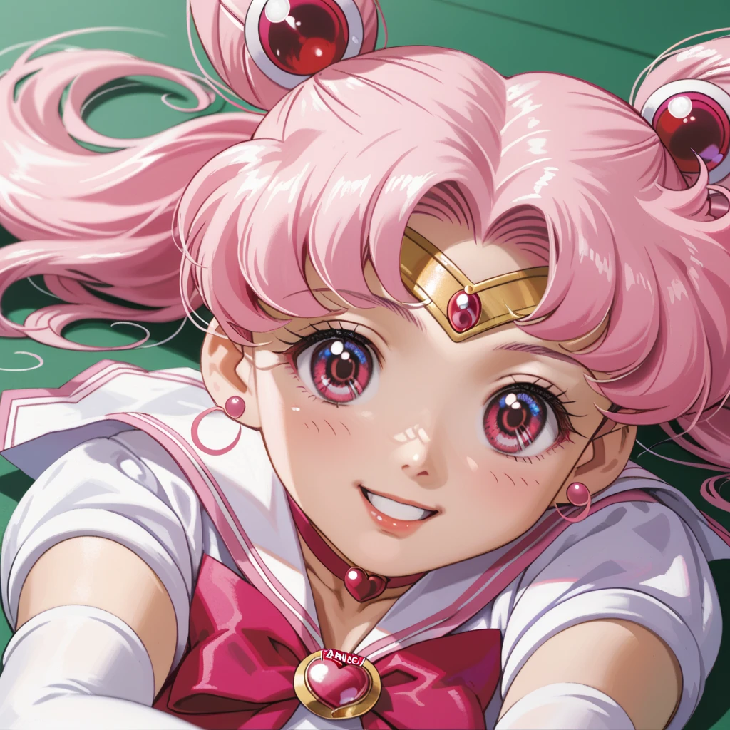 masterpiece, best quality, absurdres, perfect antomy, 1girl, solo, SMMoon, 1990s \(style\), sailor chibi moon pink hair, pink pupils eyes, close-up, smile, cowboy shot, sailor senshi uniform pink, pink sailor collar, Pink pleated skirt, elbow gloves, in back pose, show her booty, backwards, playing billar table, leaning on the table with her butt up high showing her ass, (SHOW HER ROUND ASS UP) semi crouched, in back pose,
