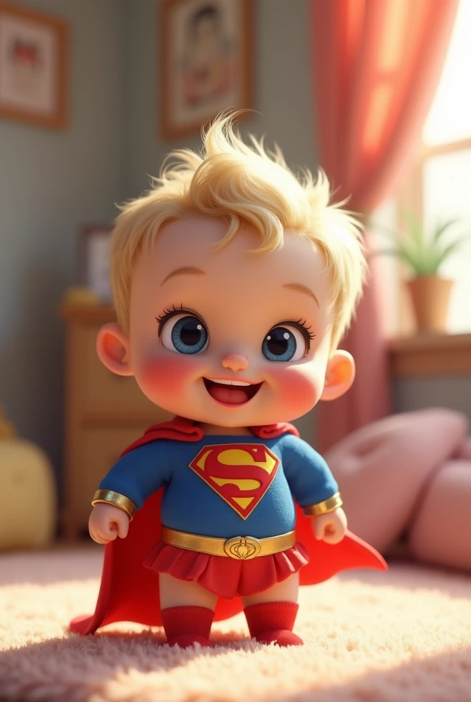 Baby superhero boy protecting baby girl 