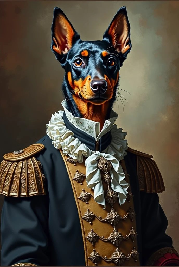 Doberman in costume. cigarette in his hand. Keep the collar of the garment closed